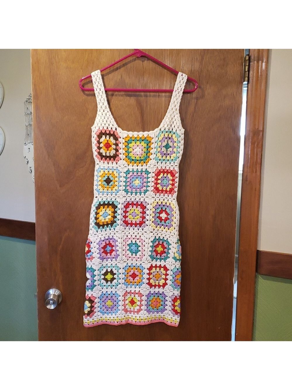 Colorful Crochet Granny Square Patterned Dress